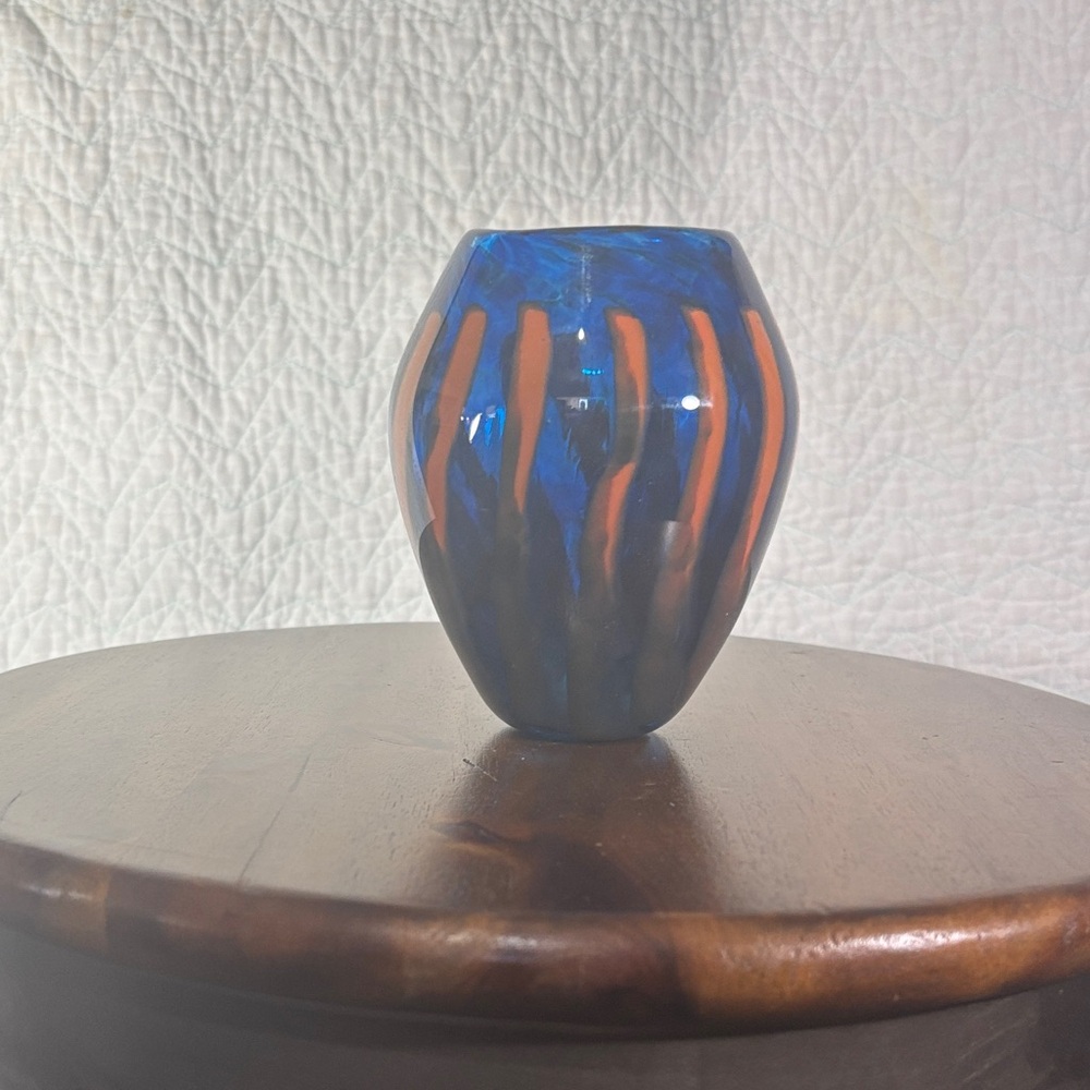 Blue and Orange Art Glass Vase - Picture 1 of 2